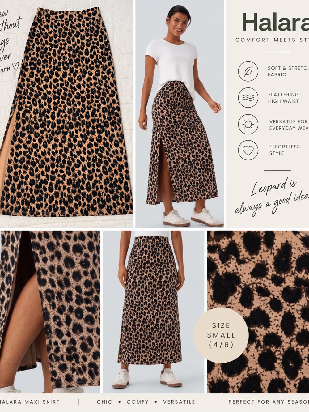 HALARA Leopard Print Maxi Skirt - Tan and Black